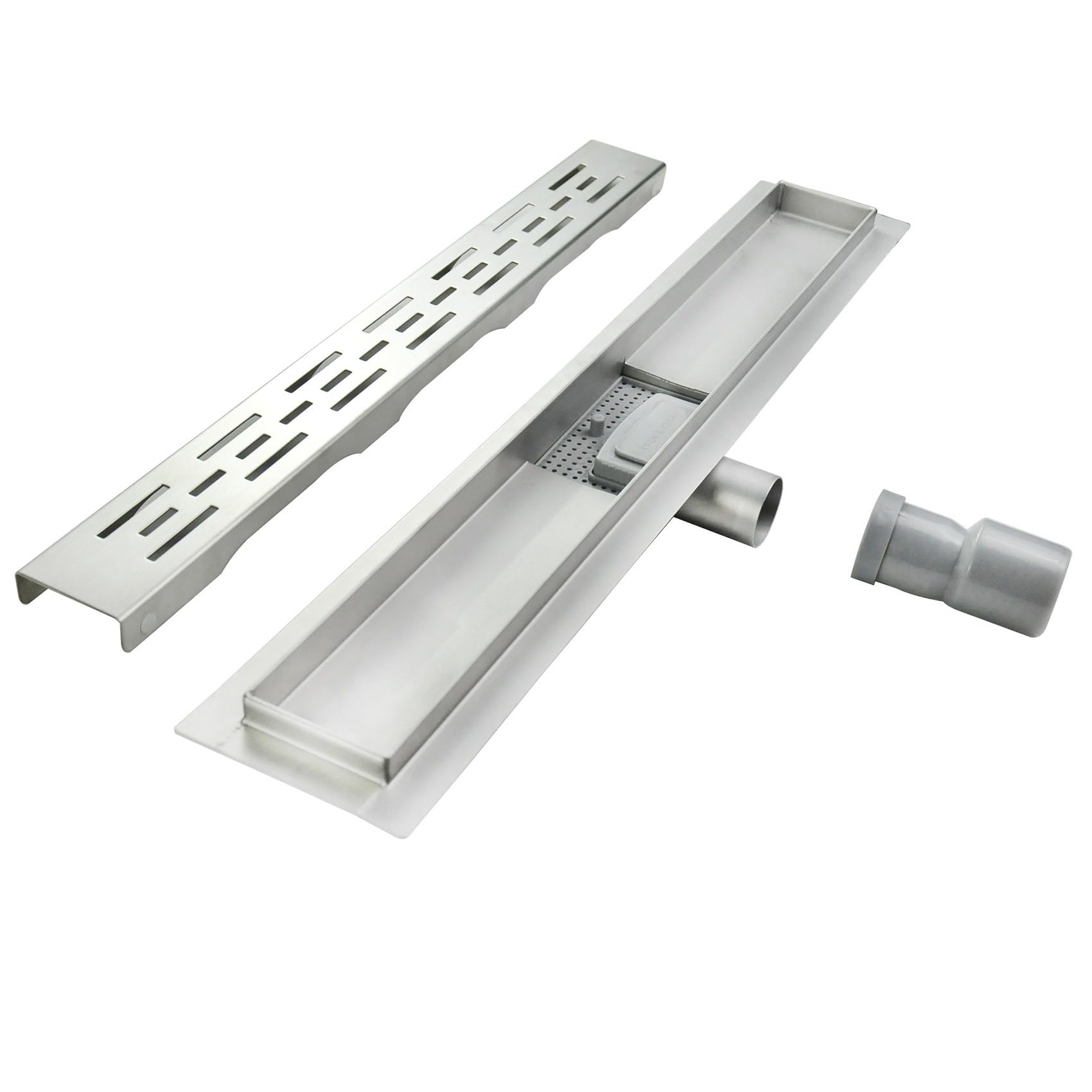 JAZY Caniveau de douche L.110 cm design linéaire, acier inoxydable, siphon anti-odeurs, drainage élevé