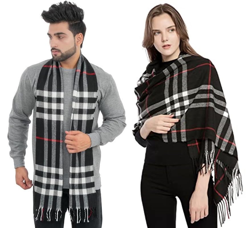 fio fashionio FashionIO� - Men & Women Casual Luxurious Premium Checkered Woolen Muffler, Scarf, Stole For Winter Combo (Black) colour-picture-27