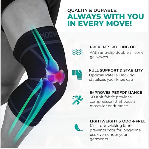 Miniatura 3 de Modvel Rodillera de compresión para mujeres y hombres, para dolor de rodilla, manga de compresión para desgarro de menisco, ACL y artritis, alivio