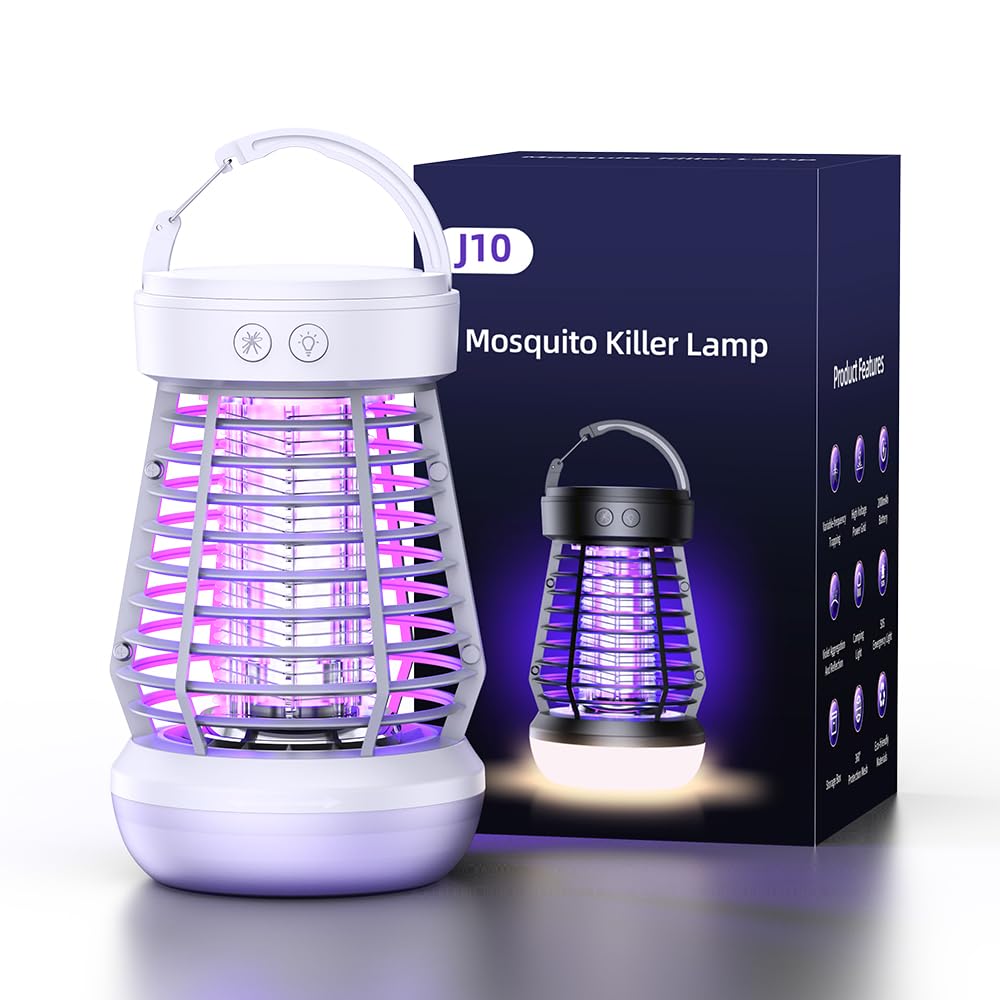 AISHNA Mosquito Killer Lamp, Bug Zapper, Electric Fly Killer, Rechargeable 3 in 1 Killer with Ultraviolet Lamp & Lighting Lamp, 360° Attract Insect Fly Zapper for Indoor Outdoor, Home, Bedroom,Camping