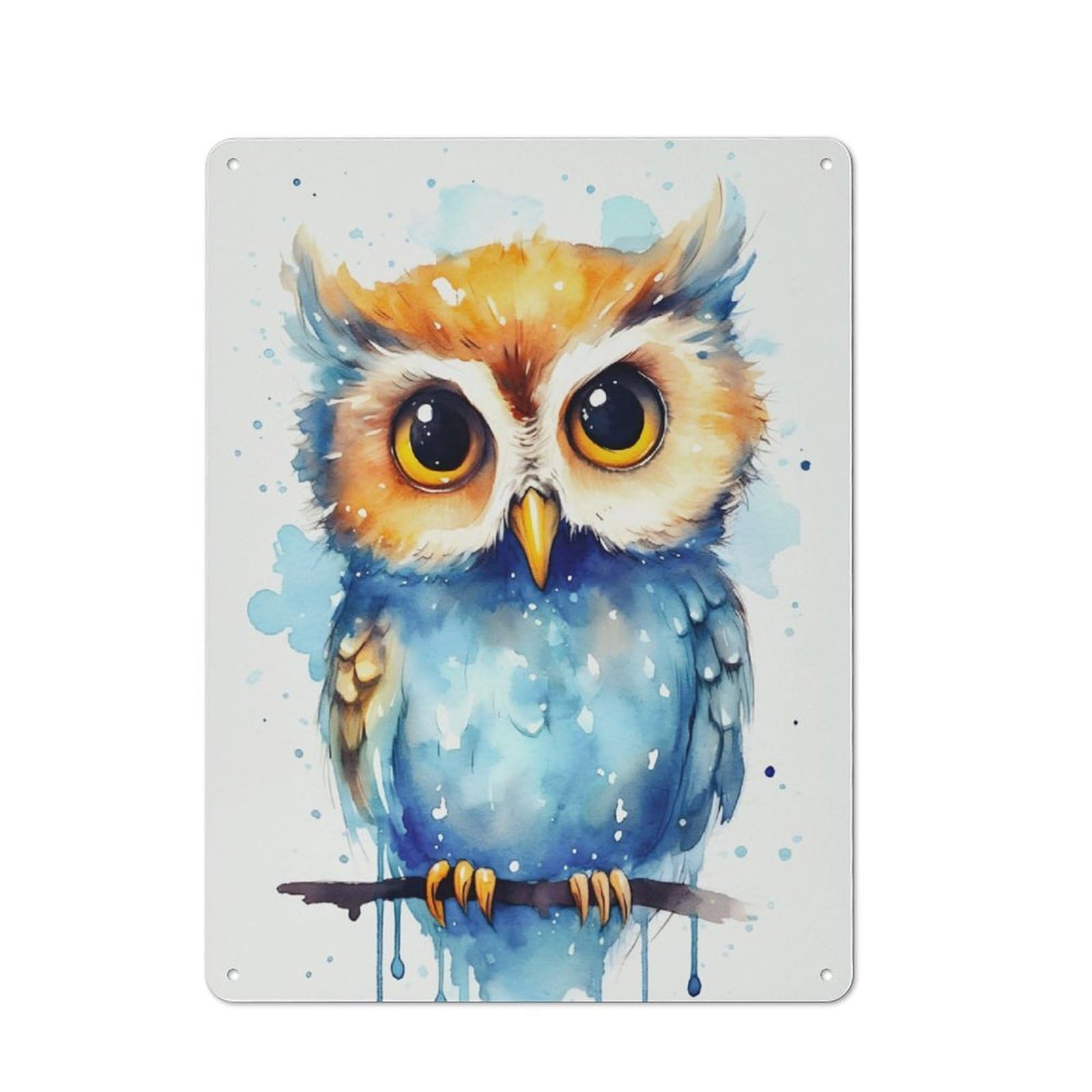 Classic Cute Baby Owl Watercolors Metal Gift Sign 40x30cm, Small Space Decor for Home, Shop, Pub Or Studio Wall