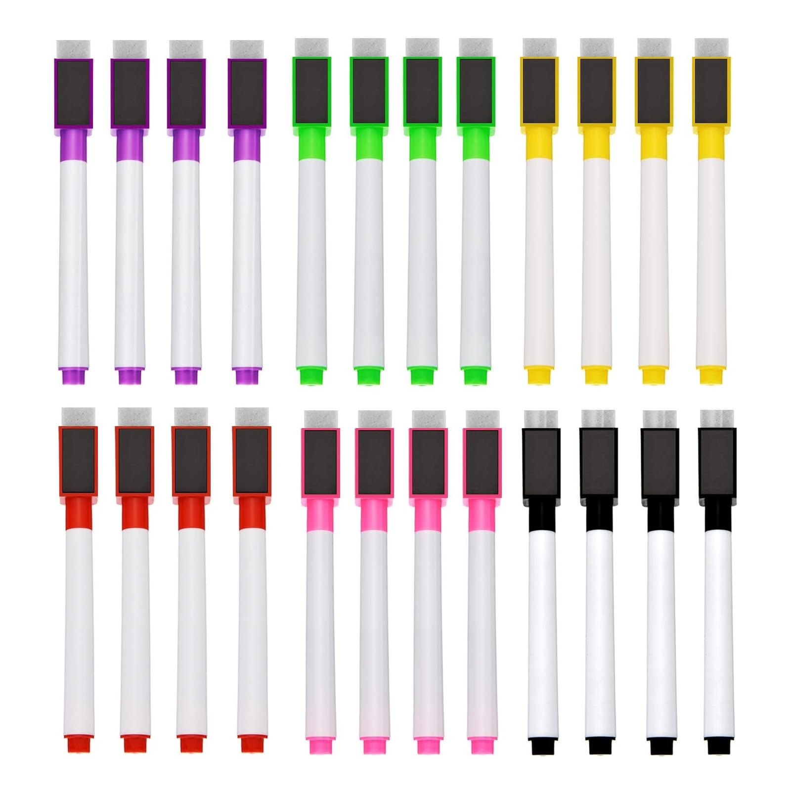 Wekuw 24 Piezas Rotuladores Pizarra Blanca, rotuladores Pizarra Magnetica, Rotuladores Borrables Rotuladores Pizarra con Capuchón de Borrado Imantado Borrado en Seco para Escuela,Oficina,Hogar