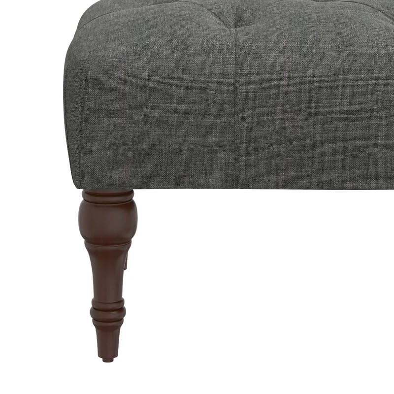 Image of Decorvatsa Tufted Ottoman Bench with Wooden Legs | Upholstered Linen Footstool Seating for Living Room Bedroom Entryway | Compact Accent Bench Stool | Classic Button Tufted Design | Charcoal Grey