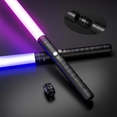 Sable de luz FX Dueling, RGB 15 colores y 3 modos de sonido, mango de aleación de aluminio antideslizante, sable de luz recargable 2 en 1 de doble