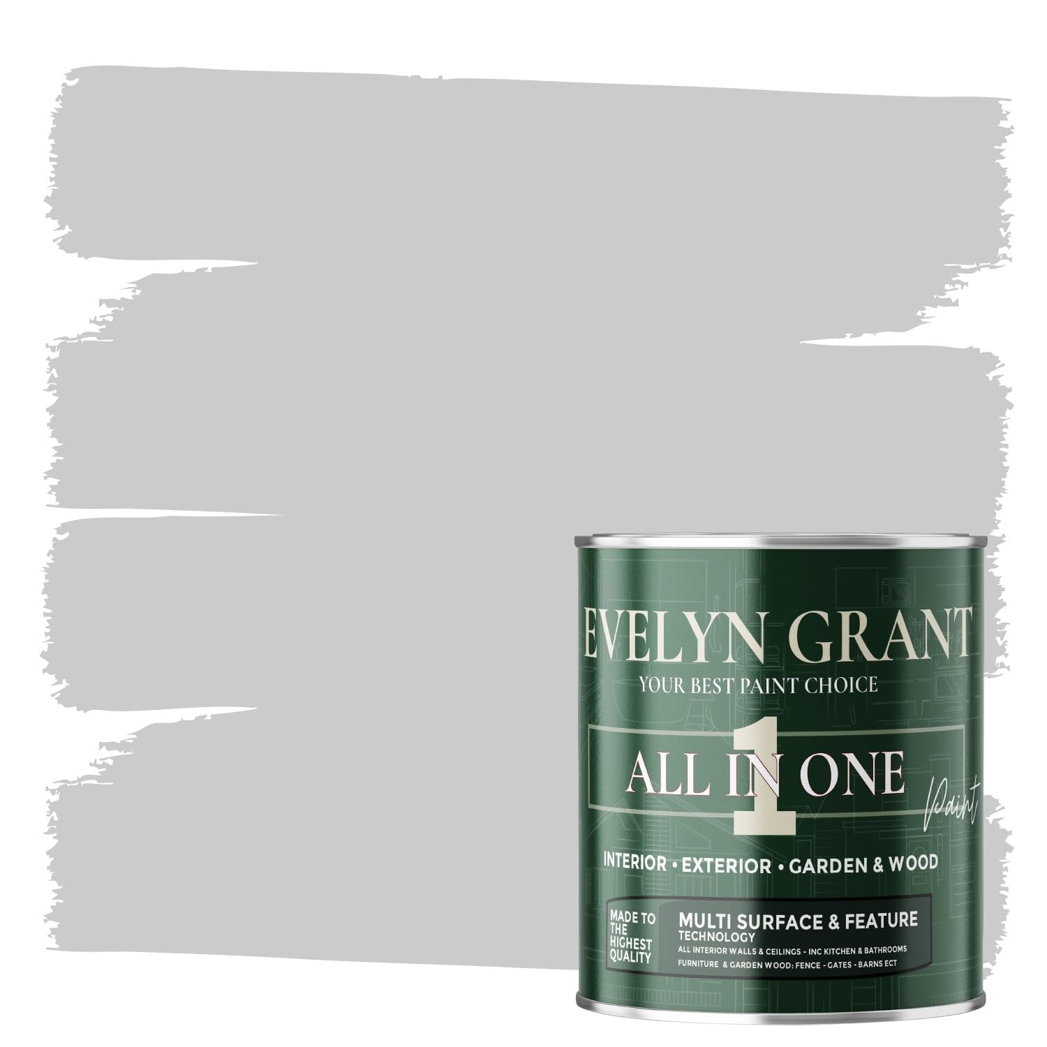 Evelyn Grant All-IN-ONE Paint & Primer - Multi-Surface Paint For Interior Walls, Outdoor Garden & Exterior Walls, Wood Furniture | High Durability Multi-Feature - Modern Grey - 1L - Matt โ image 1
