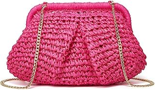 Straw Shoulder Bag,Women Straw Handbag,Mini Summer Beach Rattan Tote Bag,Crossbody Clutch Purse Straw Shoulder Handbag