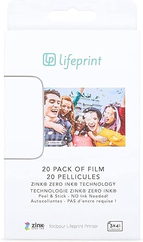 Lifeprint Paquete de 20 películas para impresora de foto y video de realidad aumentada Lifeprint. Película adhesiva Zero Ink de 3 x 4.5