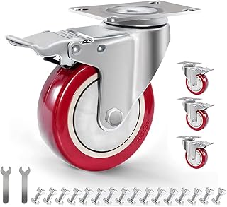 4" Plate Caster Wheels Set of 4 1800LB with Screw Safety Dual Locking and Polyurethane Foam No Noise Wheels,Heavy Duty - 450 Lbs Per Caster