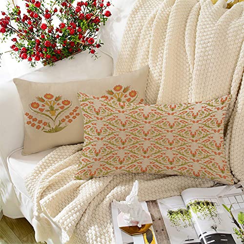 BRICK HOME Leaf Printed Canvas Cotton Cushion Covers, Set of 2 (12 x 18 Inches)