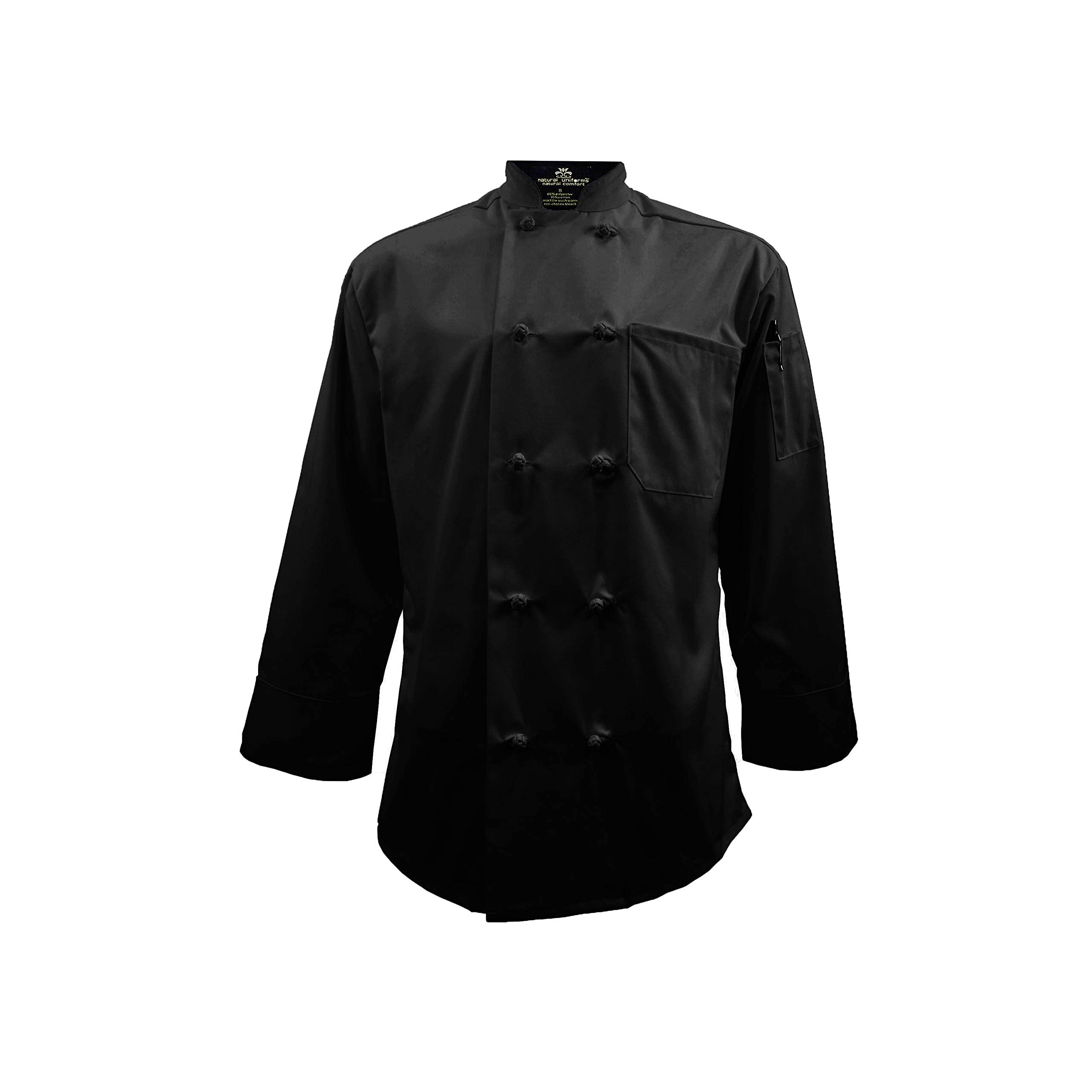 Long Sleeve Chef Coat Knot Button Chef Coat-Easy-Care Twill (X-Large, Black)