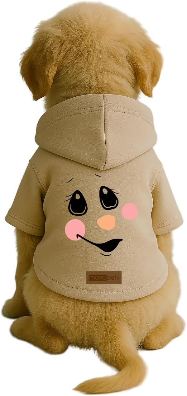 Baskılı İçi Polarlı Köpek Ve Kedi Kıyafeti & Elbisesi - Bej Renk Kapüşonlu Hoodie B1A80 5Xl