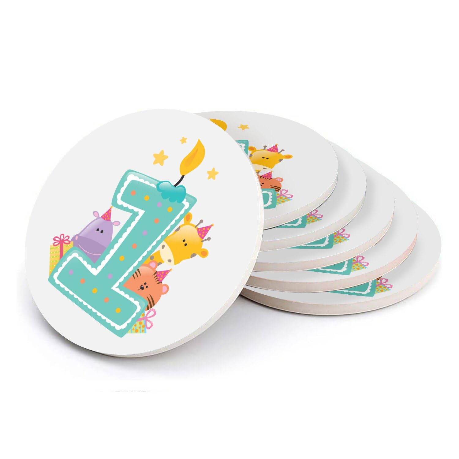 Sous verre ronds en céramique girafe pour 1 an anniversaire - Lot de 6