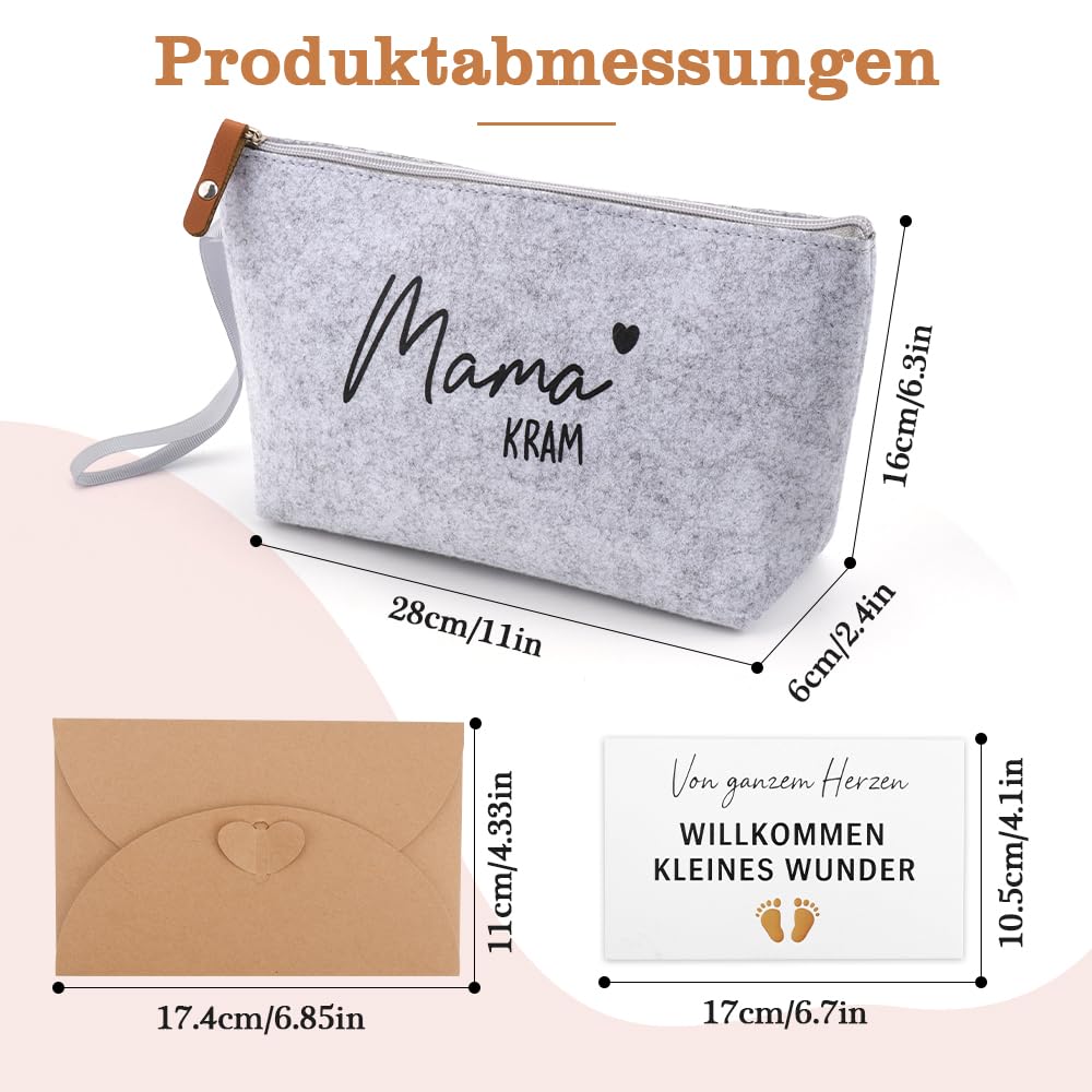 Un Cadeau Chaleureux pour Futures Mamans – Lot de 2 Pochettes en Feutre Gris Clair « Maman & Bébé » avec Carte de vœux et enveloppe – Cadeau de Grossesse, Surprise pour Baby-Shower