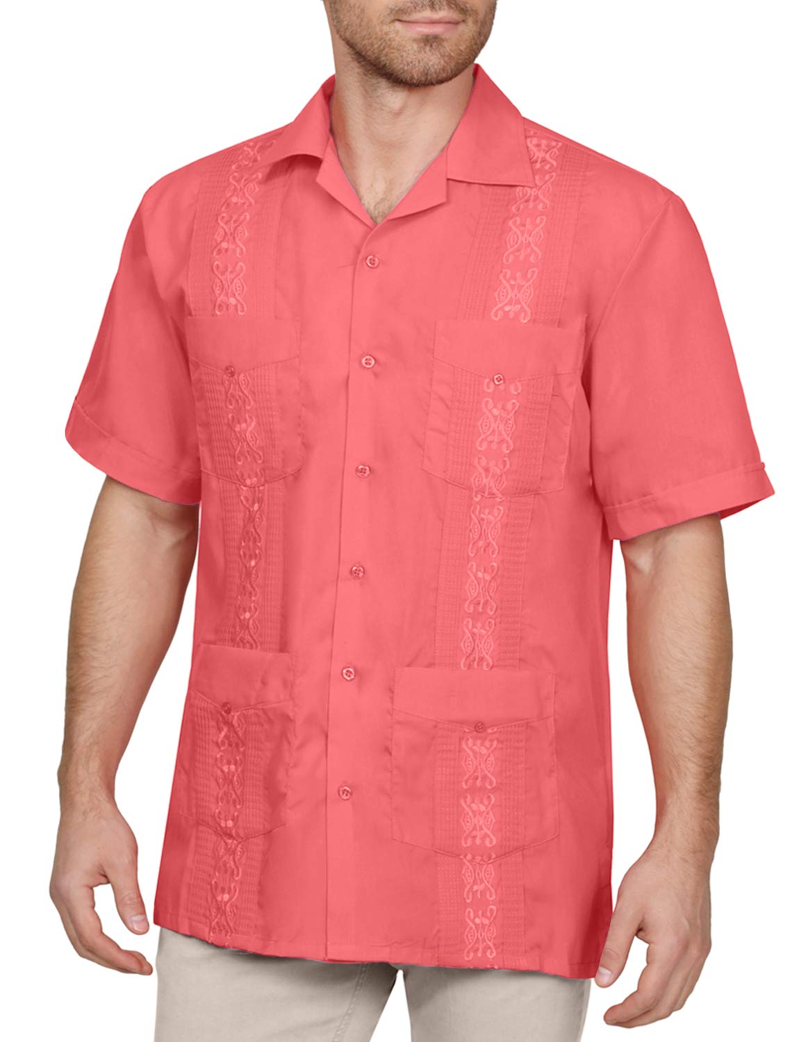 NE PEOPLEMen's Short Sleeve Cuban Guayabera Button Down Shirts Top S-4XL