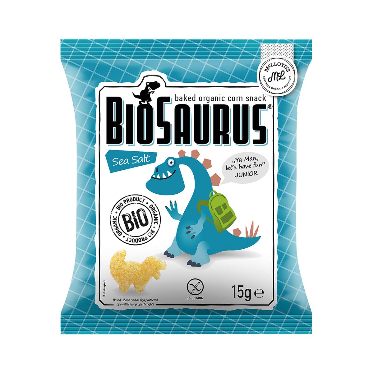 Croustilles de maïs Dinosaures au sel de mer sans gluten BIO 4x15 g BioSaurus