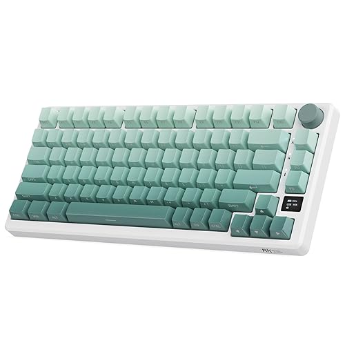 RK ROYAL KLUDGE M75 Wireless Mechanical Keyboard with OLED Display & Knob 2.4GHz/BT5.1/Wired Gaming Keyboard 75% Gasket Mounted 81-Key Side Printed PBT Keycap, RGB Backlit Hot Swappable Cloud Switch - Cloud Switch - Gradient Green
