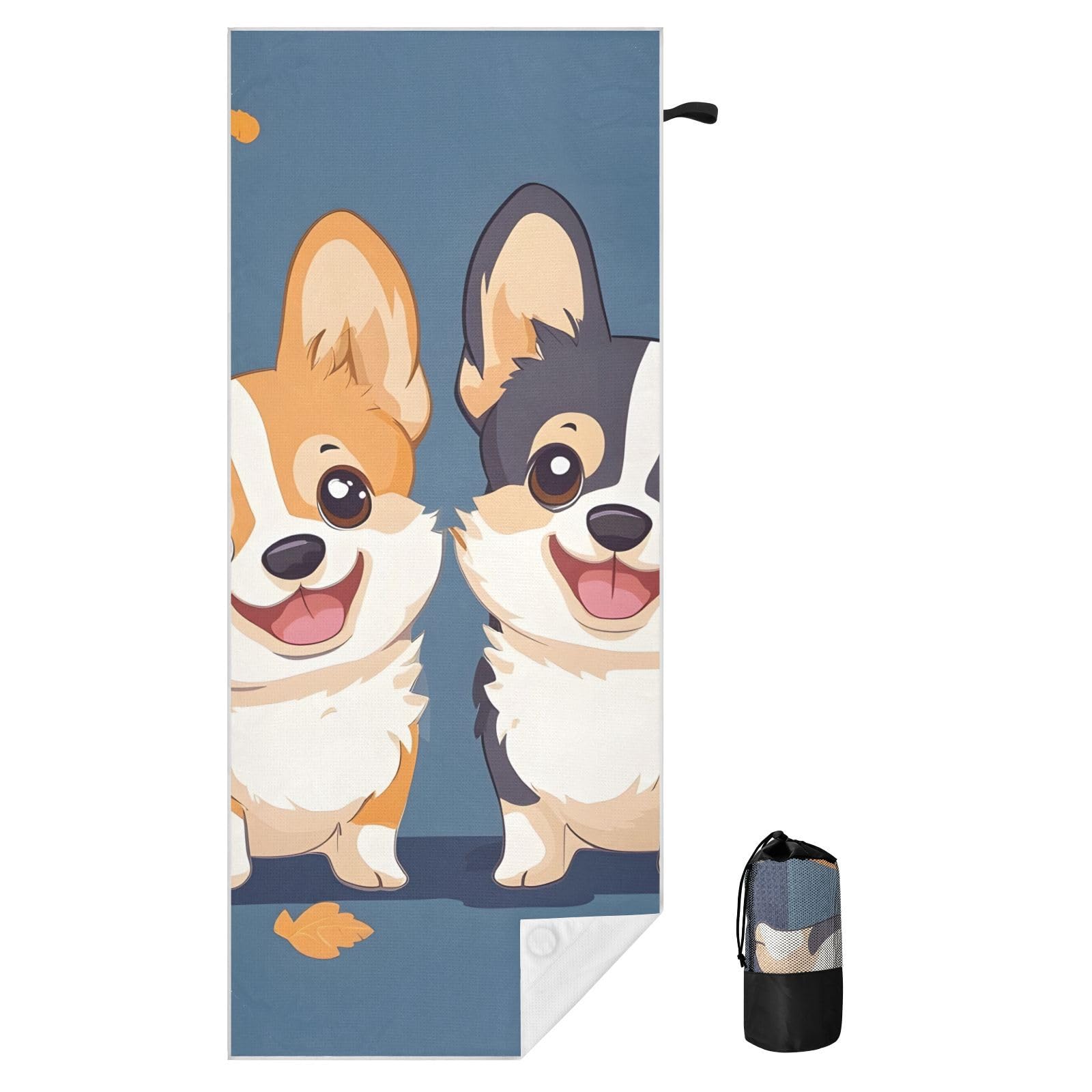 Toallas de playa grandes con bolsas de malla para adultos, toalla de baño de perros Corgi con cierre magnético, toalla absorbente de secado rápido para piscina, camping y viajes, 190 x 80 cm