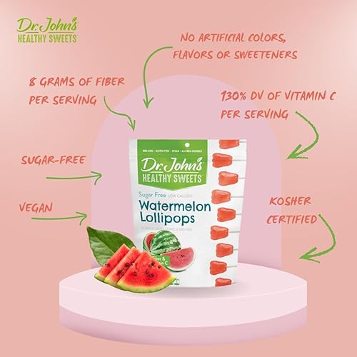 Miniatura 3 de Dr. John's - Caramelos sin azúcar, paletas saludables con cero azúcar, aperitivos bajos en calorías, dulces duros aptos para Keto, diente de sandía,