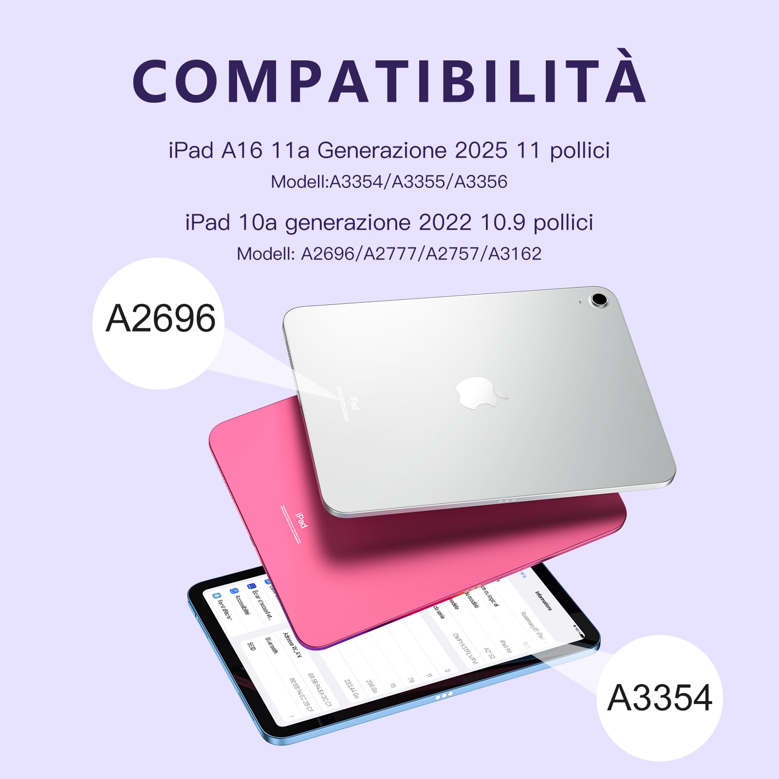 Vobafe Tastiera iPad 10 Generazione 10.9 Pollici 2022, Cover con Tastiera Rimovibile iPad A16 11 Gen 2025 con Trackpad, Italiano QWERTY con 7 Colori Illuminato, Custodia con Portapenna,Lavanda