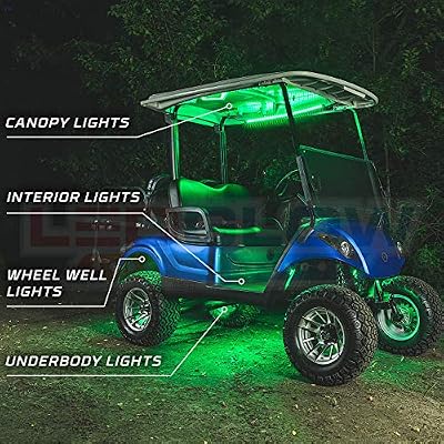 LEDGlow 12pc Million Color LED 4-Seater Golf Cart Underglow Neon Kit with Canopy, Wheel Well & Interior Lights Fits EZGO, Yamaha, Club Car, ICON, Evolution, Tomblerin, Star EV - for 12-Volt Battery