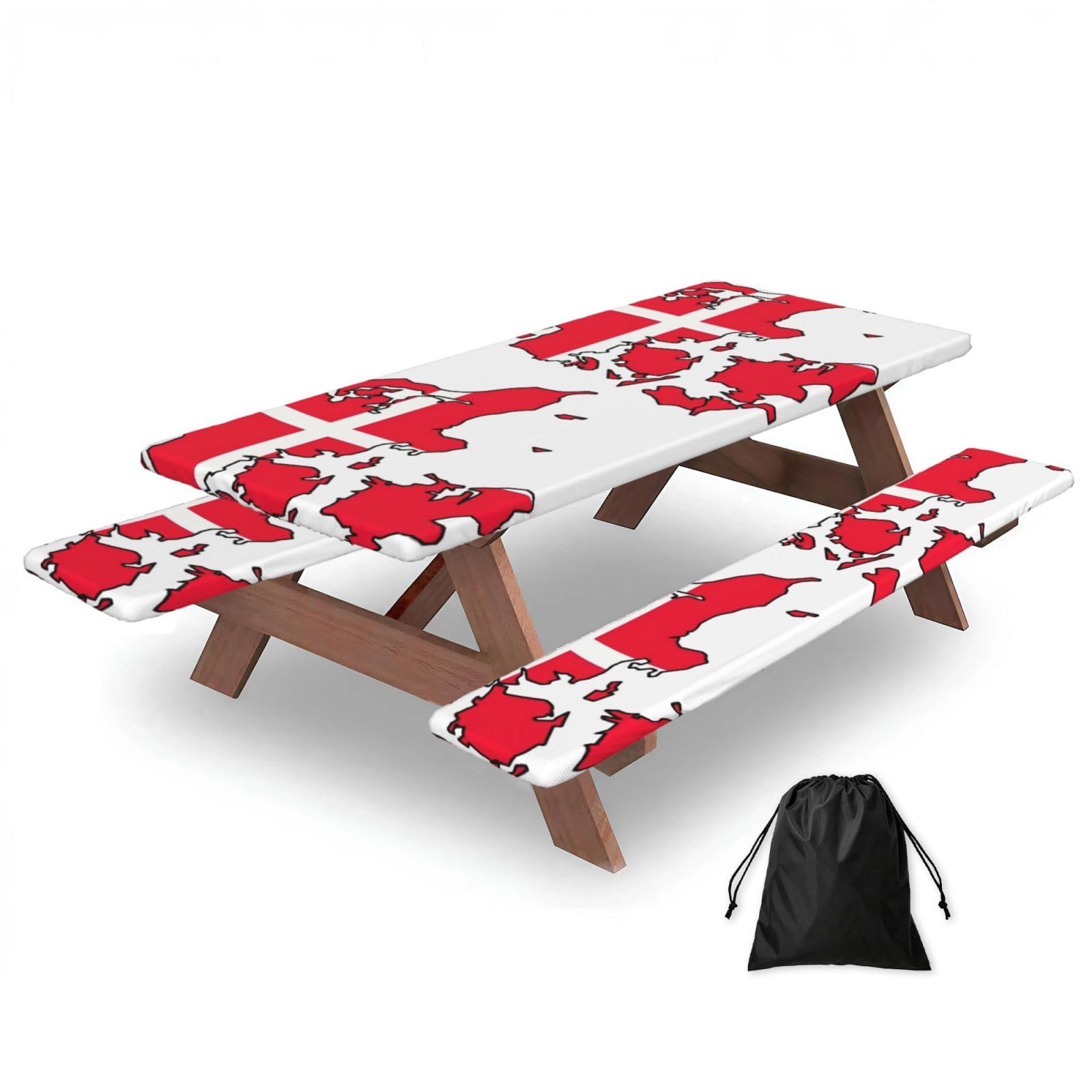 Zyjhyy Black Danish Flag Map Print Party Table Covers With Bench Covers Set Of 3 Picnic Table Cloth Wipe Clean For Garden Camping