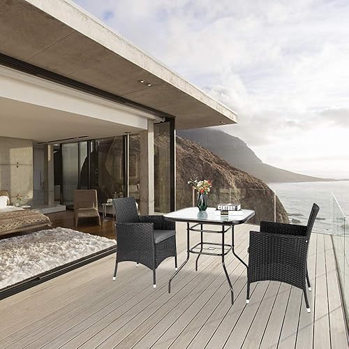 Miniatura 8 de VINGLI Mesa de patio de cristal con agujero para paraguas, mesa de comedor cuadrada de 32 pulgadas para exteriores, mesas de patio de vidrio