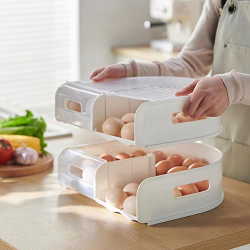 Recipiente de huevos de 2 capas para refrigerador, soporte para huevos en forma de U para refrigerador, contenedor apilable de almacenamiento de