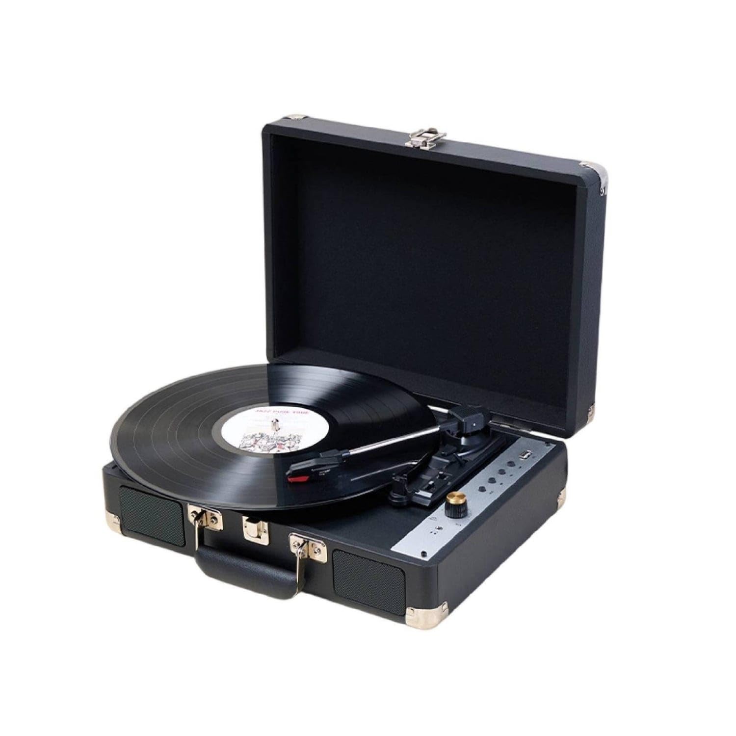 Retro Suitcase Vinyl Player Vintage Portable Turntable with Speakers Compact Vinyl Player with Built-in Speakers Stereo for Beginners, Audiophiles, Home Decor, Living Room, Black, Cn Plug-image-46