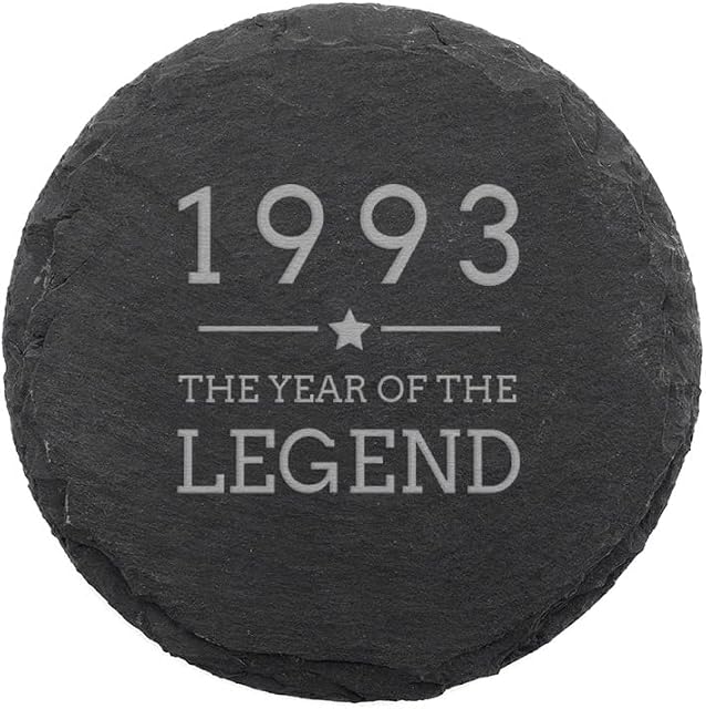 Engraved Slate Coaster -"1993 Year of The Legend" Design - 30th Birthday Gifts for Men Him - Natural Slate Placemat
