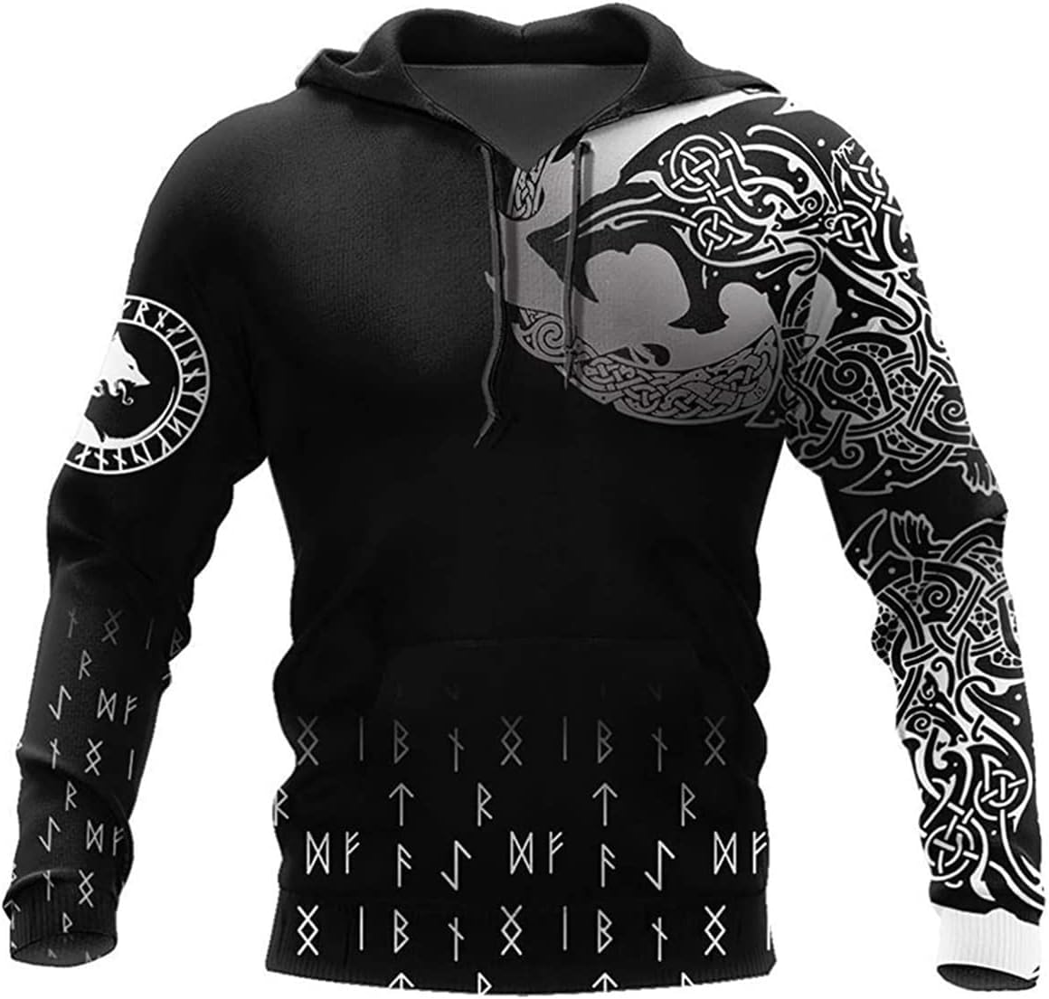 Sweat-shirt imprimé 3D Viking avec grandes poches coupe décontractée