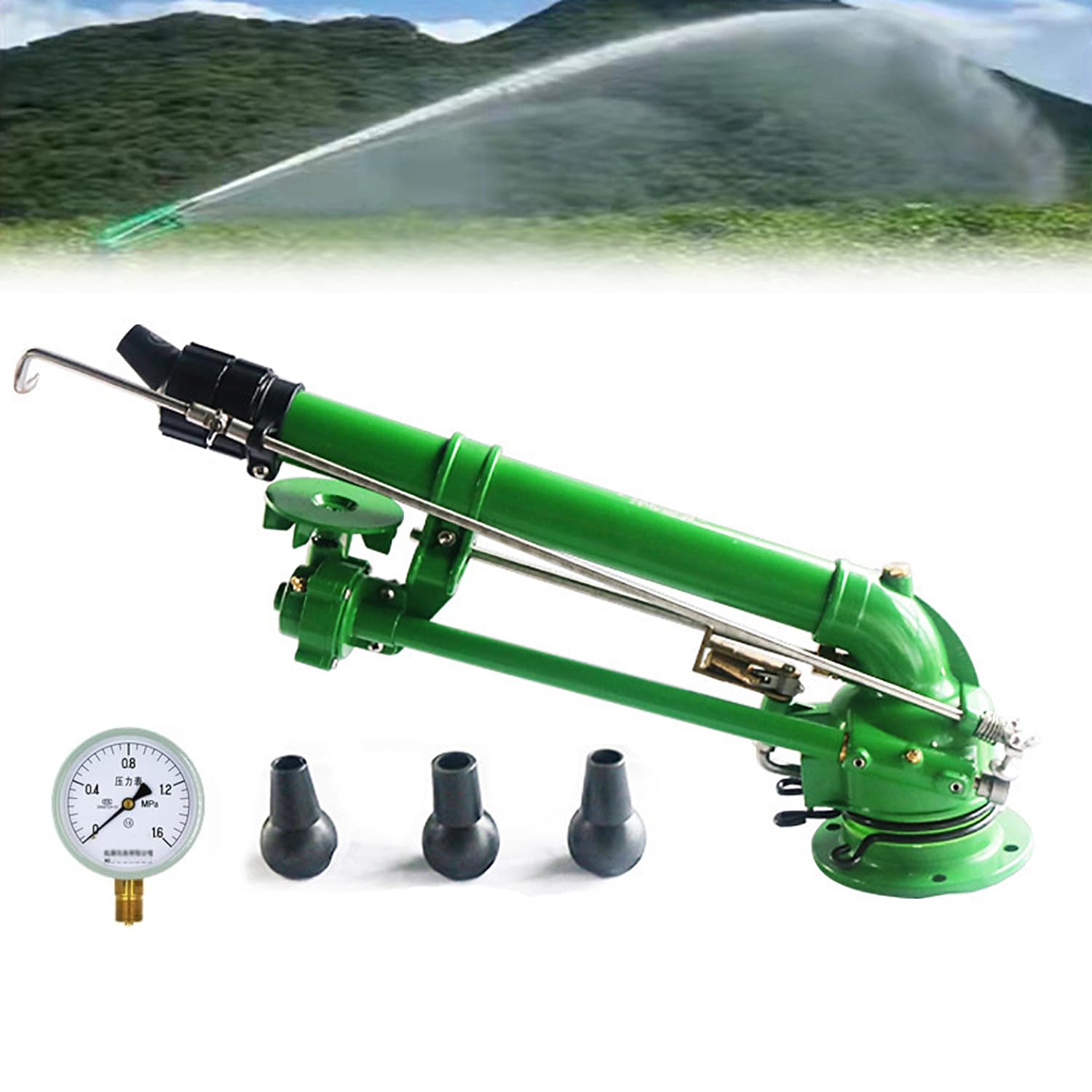 Irrigatore per irrigazione agricola da 2", angolo di elevazione 0-48° regolabile, getto rotativo per irrigazione di grandi aree a 360°, raggio di spruzzo: 40-100 M di raggio, per irrigazione di terren