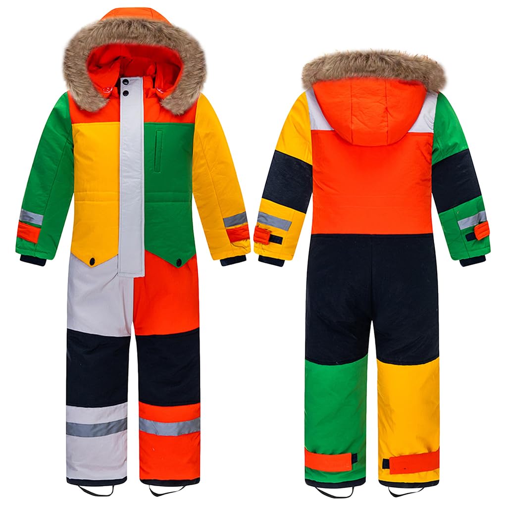 linboo Unisex Kinder Skioverall Wasserdicht Schneeanzug mit Kapuze Atmungsaktiv Schneeoverall Winddicht Skianzug für Jungen Mädchen Verdickt Warm Winteranzug