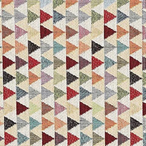 Kt KILOtela Upholstery Fabric - Jacquard Gobelin - Cotton & Polyester - 280 cm Wide - by Half metre | Triangles Beige - Red, Green, Blue, Grey, Beige Cover