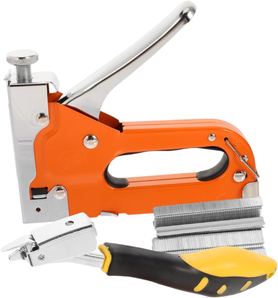 Woodworking Stapler Gun Set with 600 Staples and Staple Remover, Manual Heavy Duty Upholstery Stapling Tool for Carpentry, Furniture, and DIY Projects