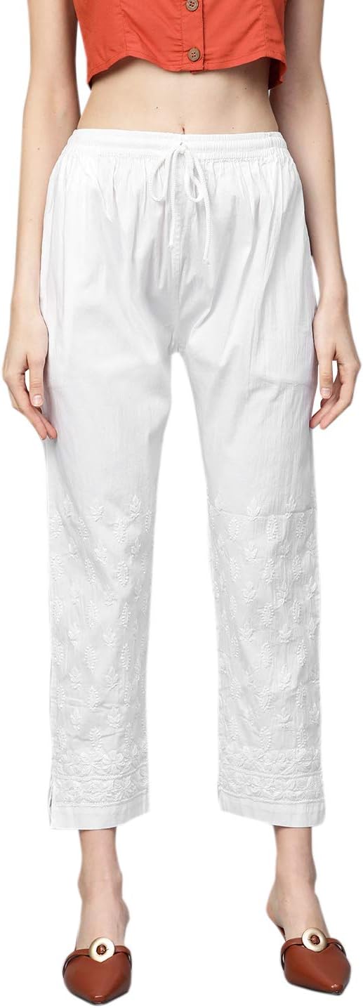 AdaIndian Hand Embroidered Traditional Chikankari Women's Cotton Palazzo Pant A711111