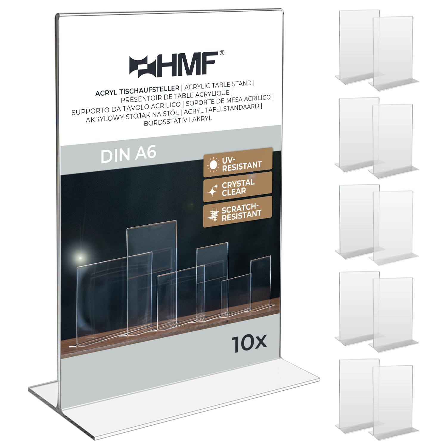 HMF Présentoir de Table Acrylique A6 Format Portrait, Porte Menu Restaurant, Double Face, Support Affiche Publicitaire pour Bureau, Restaurant, Menu | Transparent