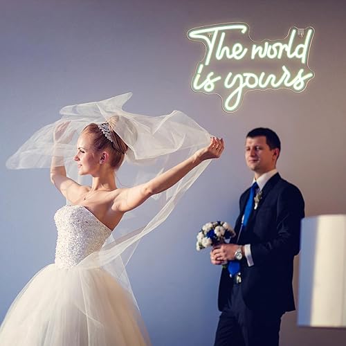 Miniatura 5 de Lucunstar Letreros de neón de The World Is Yours, letrero de neón de San Valentín, luz de neón LED blanca cálida para decoración de pared, letrero