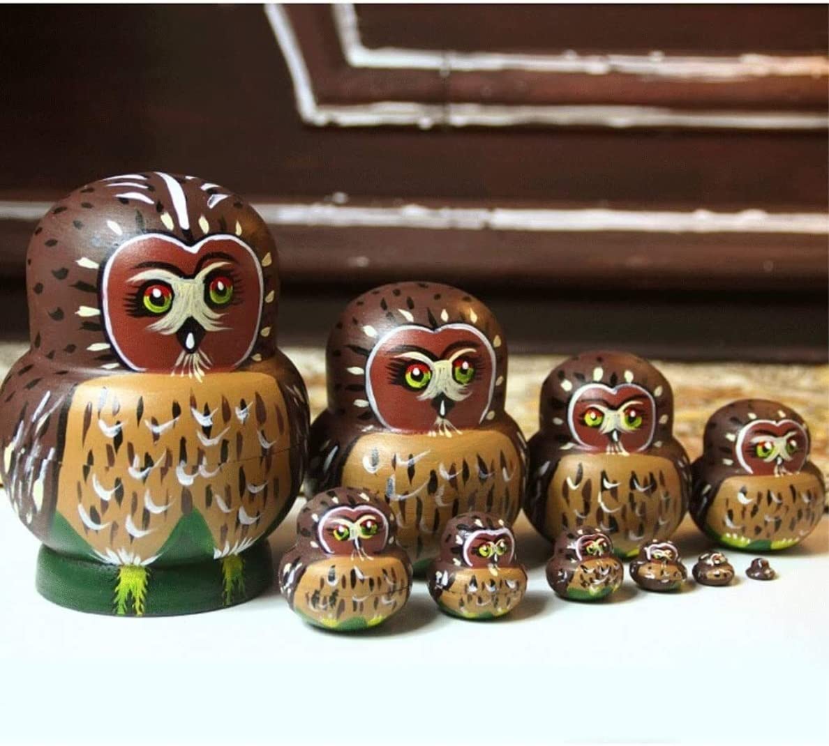 Poupée Russe Poupée Russe Hibou Poupées Gigognes Ensemble 10 Pièces Matriochka en Bois Empilable Jouet Fait Main Imbriqué pour Noël Jouet Empilable