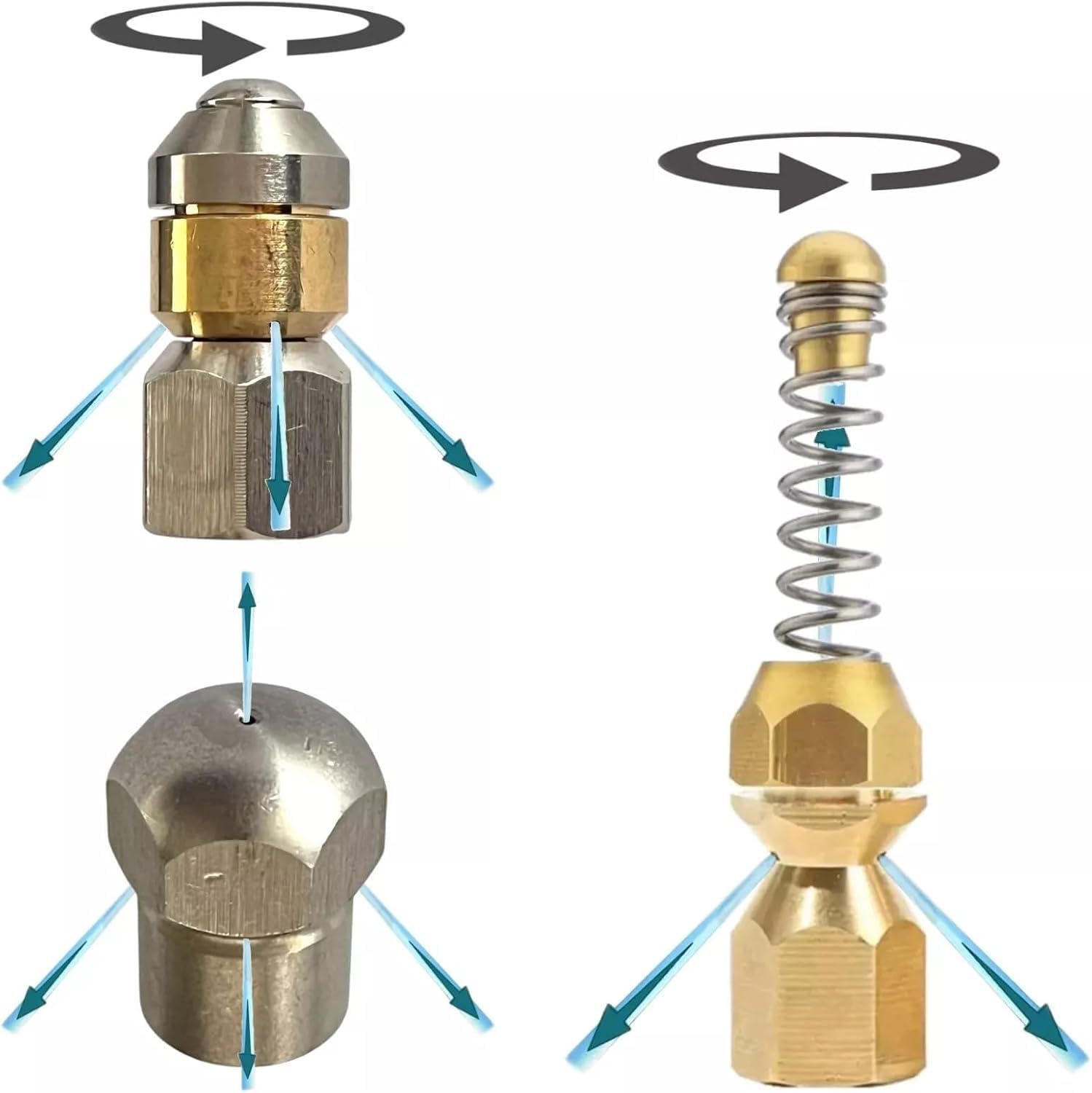 Rohrreinigungsschlauch für Kränzle DN10 K1050 X-Serie Verstopfung Abfluss Düsen Kanalratte flexible Reinigung Rohrreinigungsset (Set - Starr & rotierend & Spiral, 10 Meter)