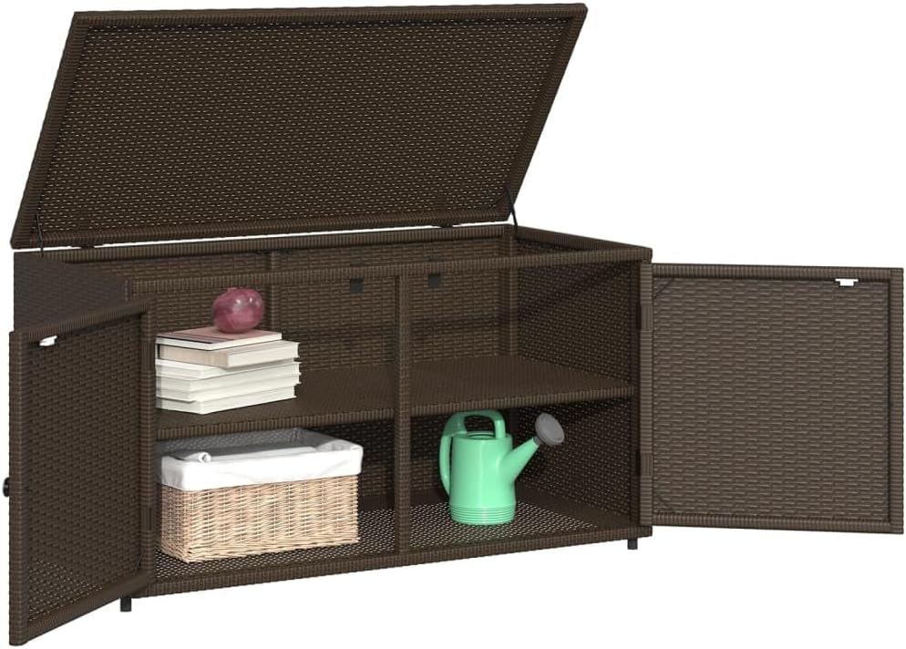 Gecheer Patio Storage Cabinet, Outdoor Storage Cabinet Garden Storage Shed, Weather Resistant, for Yard and Patio Brown 43.3" x 21.7" x 23.8" Poly Rattan - Easy Assembly
