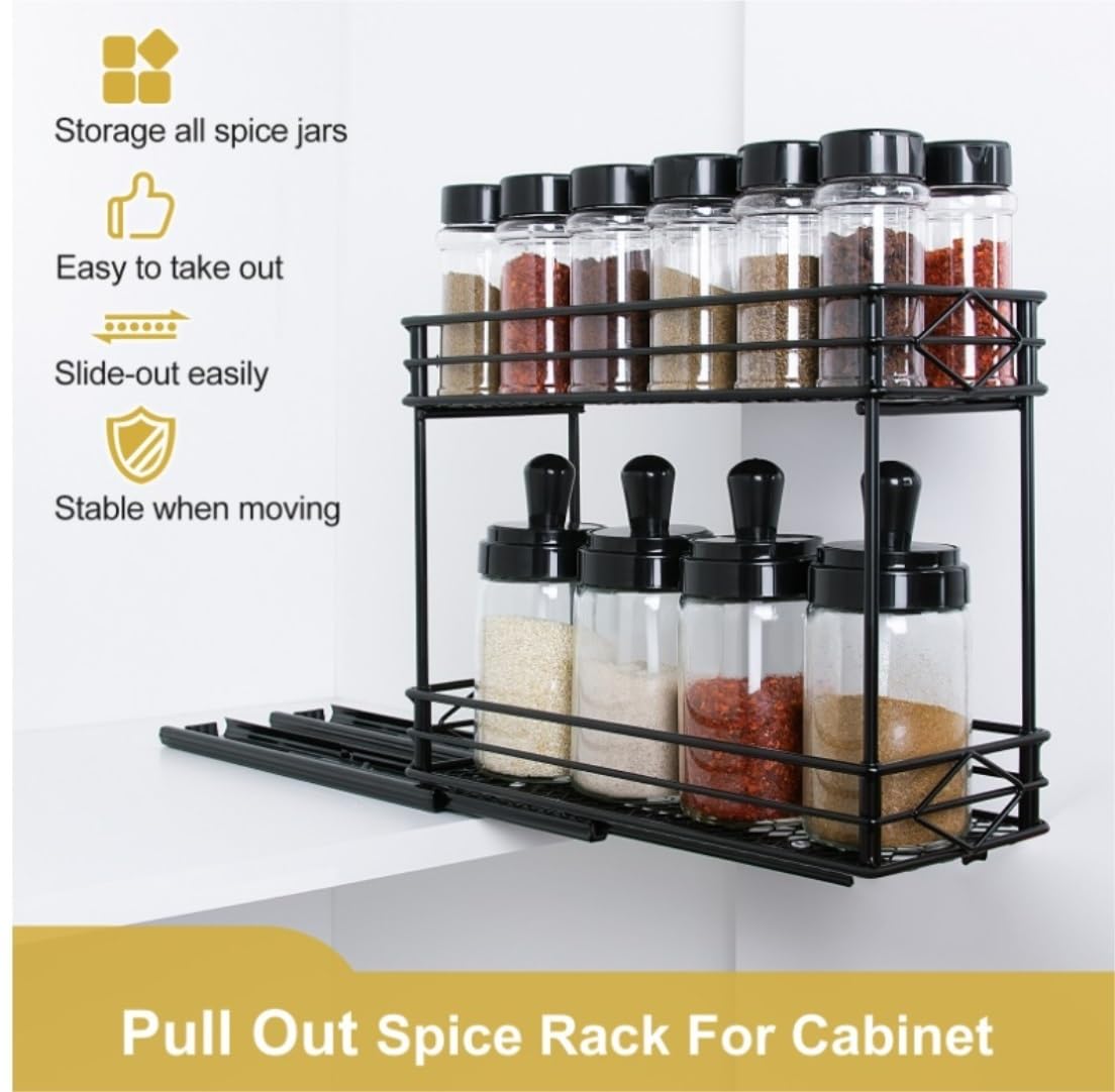 Estantería Especias Especiero Organizador Extraíble Para Especias Para Gabinete, Organizador De Condimentos Deslizante De 2 Niveles Resistente Para Gabinetes De Cocina Especiero Organizador Portaespec