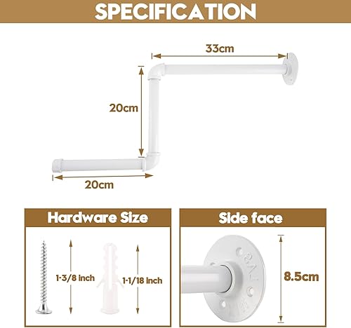 Miniatura 5 de AddGrace Perchero para ropa de tubería, 2 unidades, 18 pulgadas, desmontable, para bricolaje, montaje en pared, industrial para colgar ropa para el