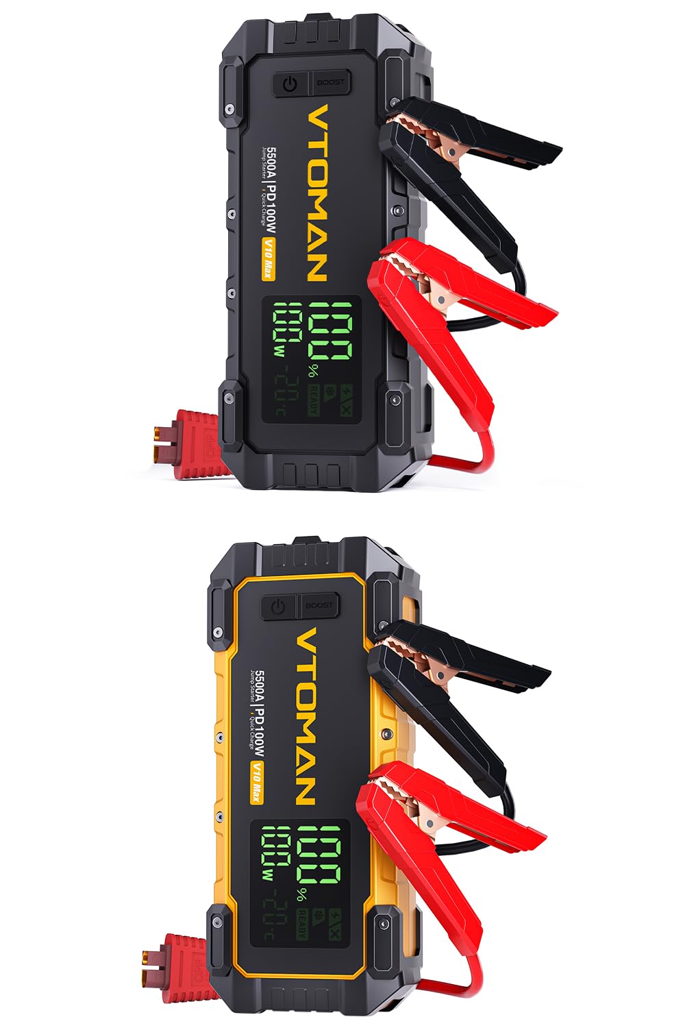 VTOMAN V10 Max Black Yellow Jump Starter 5500A Car Starter 100W Two-Way Fast-Charging Portable Car Battery Charger Booster