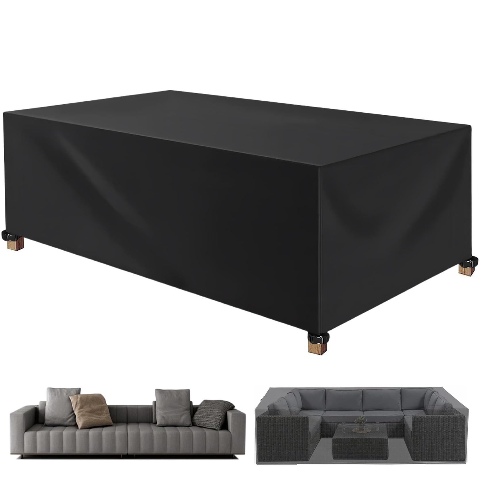 XUEQXUE Garden Furniture Covers Waterproof 180 x 170 x 65 cm(L x W x H) Outdoor Patio Circular Set Cover, Tear Resistant, Fade Resistant, Sofa Table Chair Set Cover, for Any Furniture, Black — image 1