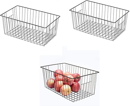 Cestas organizadoras de alambre para congelador de 16 pulgadas, contenedores para refrigerador con asas integradas para gabinete, despensa, armario,