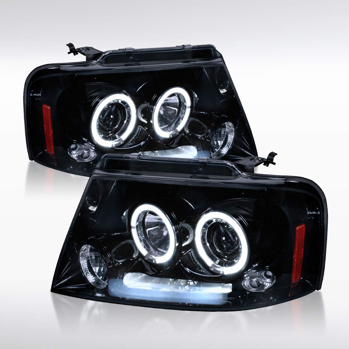 AUTOZENSATION Compatible with 2004-2008 Ford F150 LED Headlights Glossy Black Housing Smoke Lens L +