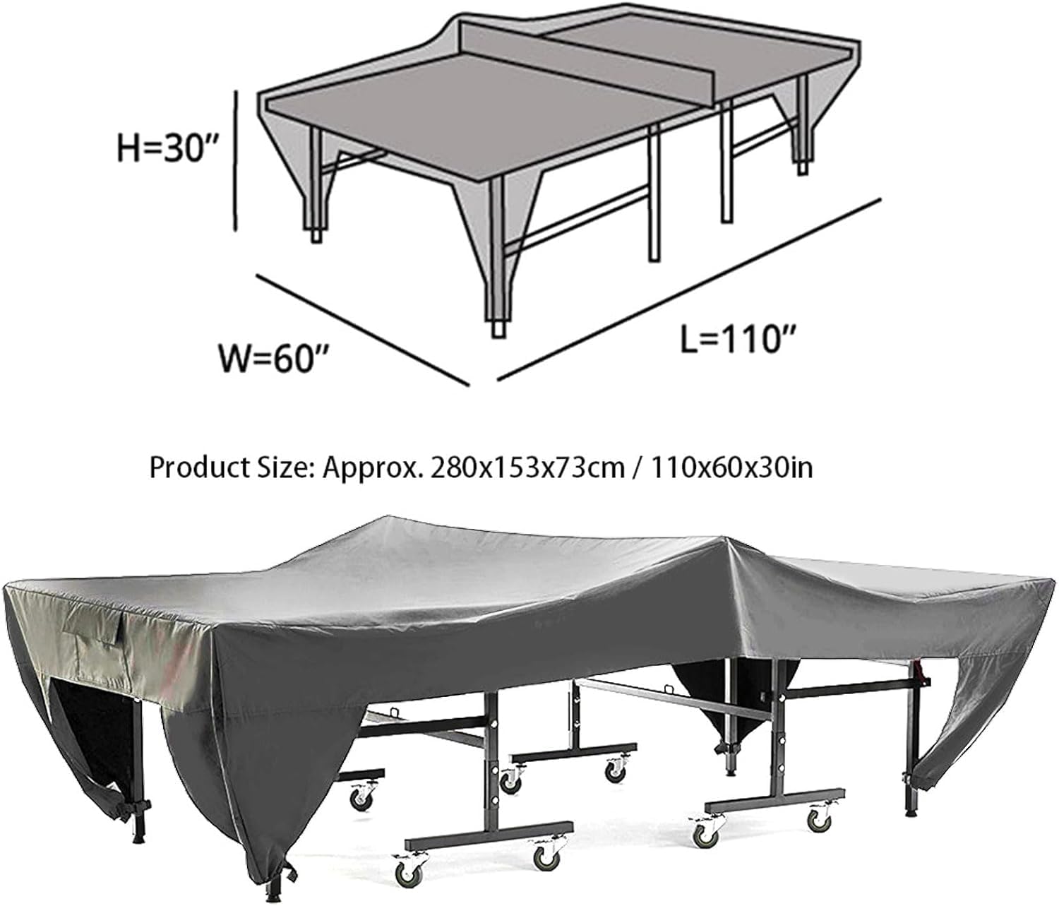 GAESHOW Funda para Mesa de Ping Pong, Impermeable Ajustable Resistente a la Intemperie Funda Protectora para Mesa de Ping Pong de Mesa para Exteriores 280x153x73cm — view 4