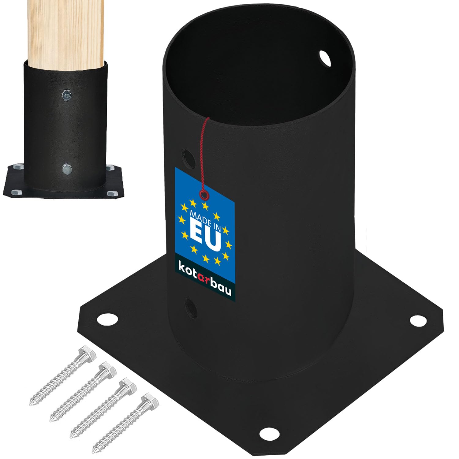 KOTARBAU® Fence Post Support - Post Base - Powder Coated Steel - ⌀ 80 mm (3.15 in) - Black - Bolt Down Support - Heavy Duty - for Wooden Beams - Weather Resistant