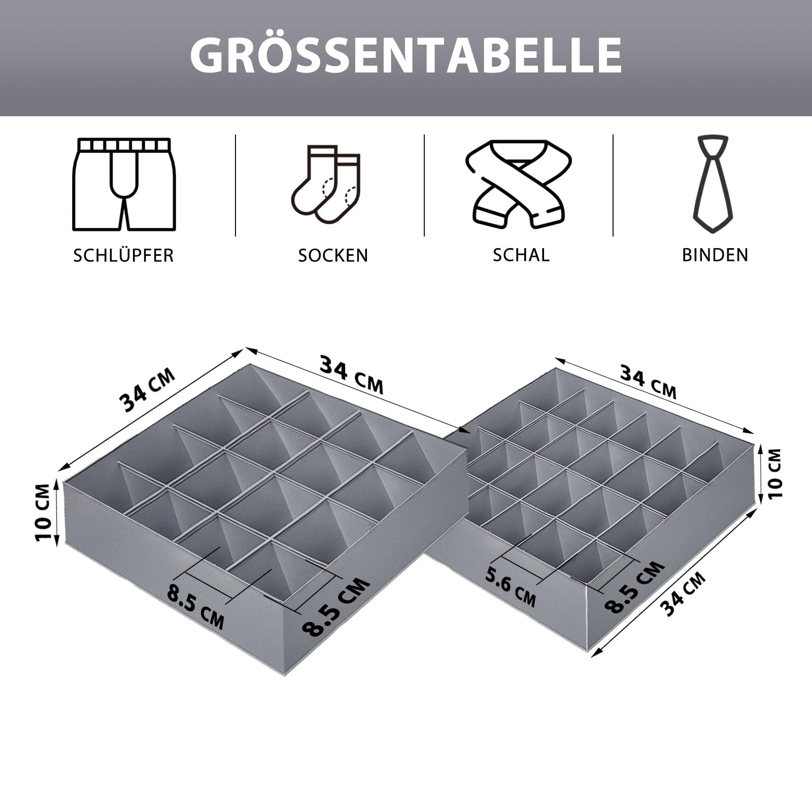 Organizer Per Cassetti 24 Celle - Set Di 3, Grigio, Per Biancheria Intima E Accessori - Foto 7
