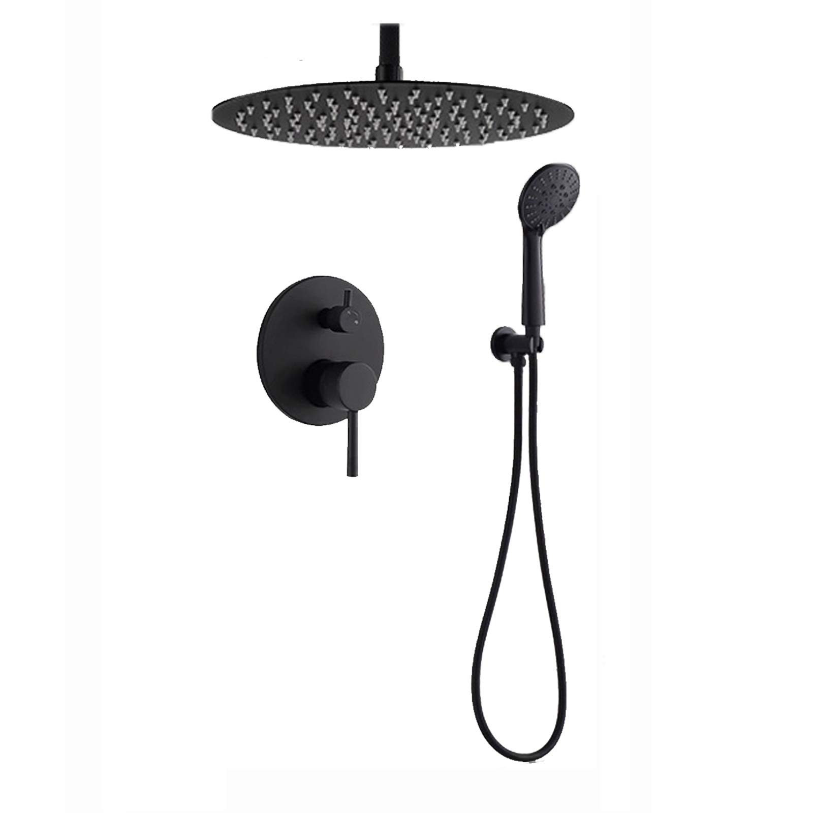 Kit de douche de tête noir mat et mitigeur mécanique encastré en laiton